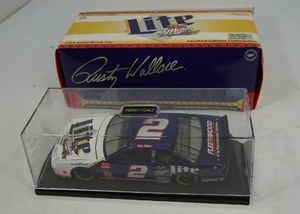 Original 1997 Action 124 scale release of Rusty Wallaces #2 Miller Lite Beer blue and white Ford Thunderbird.