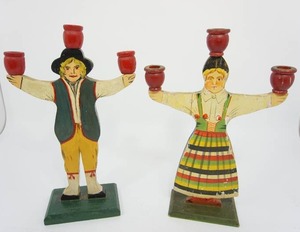 Folk Art Norwegian Hand Painted Candle Stick Holders