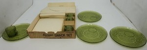 Anchor Hocking Soreno Green Depression Glass Snack Set