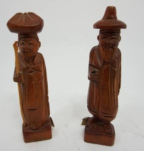 Folk Art Hand Crafted Wood Carved Asian Couple