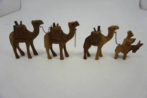 Hand Carved Wood Camels Folk Art