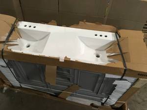lot 29 image: Avanity Modero 60 Inch Double Vanity in chilled gray Combo with Carrera White Top open box customer return see pictures