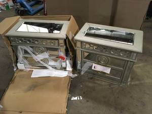 lot 35 image: Lot of 2 Acme Furniture Varian Nightstand in Silver 26153 one has damage review pictures customer returns