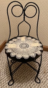 lot 1093 image: Vintage Childs or Dolls Ice Cream Parlor Chair and Artisan Bear