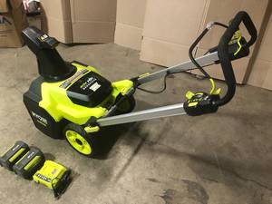 lot 45 image: Ryobi 40v Single Stage Brushless Cordless Electric Snow Blower with 2 Batteries and charger included see pictures