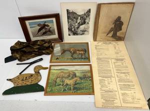 Group Of Vintage Hunting Items Including 1982 Fishing Laws Poster And More