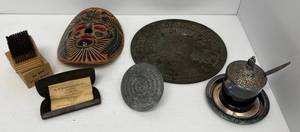Group Of Vintage Misc. Items Including Sugar Jar, Tribal Mask And More