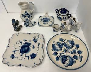 Group Of Vintage Blue & White Items