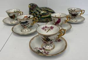 Group Of Vintage Cups And Saucers With Bird Prints And More