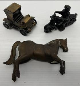 Group Of Three Vintage Cast Iron Items 2 Banks And 1 Toy Motorcycle