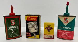 Group Of Vintage Oil Cans, Colman Funnel And Vintage Clinton Brand Point Assembly