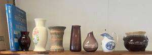 Shelf Fiull Of Misc. Vintage Vases And More