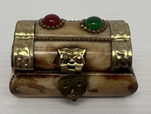 Vintage Camel Bone, Brass,  Jeweled Trinket Box 3L x 2 D x 1 34 T