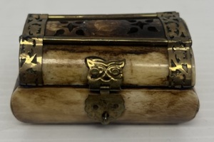 Vintage Camel Bone & Brass Trinket Box 3L x 2 D x 1 34 T