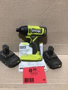 lot 34 image: Ryobi ONE 18V Cordless 14 in. Impact Driver Kit with (2) 1.5 Ah Batteries and Charger