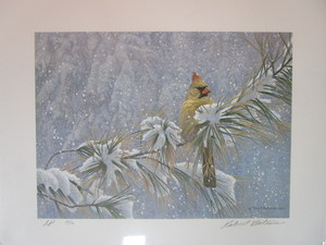 lot 15 image: Robert Bateman S&N Print (Artist Proof) 3956 Winter Lady-Cardinal