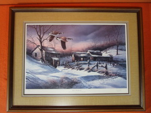 lot 93 image: Terry Redlin S&N Framed Print 589960 Winter Windbreak
