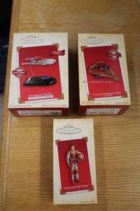 lot 526 image: Lot of (3) Hallmark Collectible Decorations -Star Trek - Enterprise NX-01, Vulcan Command Ship, Commander Trip Tickler (New In Box )