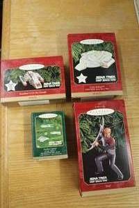 lot 527 image: Lot of (4) Hallmark Collectible Decorations  - Star Trek Deep Space Nine Runabout US Rio Grande, USS Defiant, Star Fleet Legends, Worf  (New In Box )
