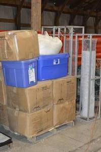 Pallet of fake snow and 3 Electric Rotating Pillars