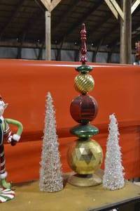 2 Silver Christmas trees and 1 stacked ornament dcor