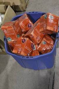 Container of red and green flood lights