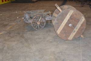 Wooden cart and wheeled plank