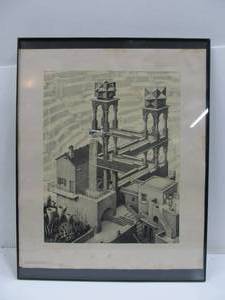 lot 16 image: Framed Vintage M.C. Escher Print - Waterfall