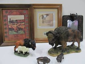 lot 50 image: Group of Assorted Buffalo Decor Art etc