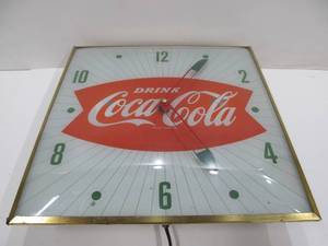 lot 55 image: Original Vintage 1960s COCA COLA Fishtail Logo Advertising PAM Clock