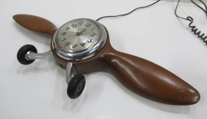 lot 59 image: Vintage Mid Century Wood Airplane Clock