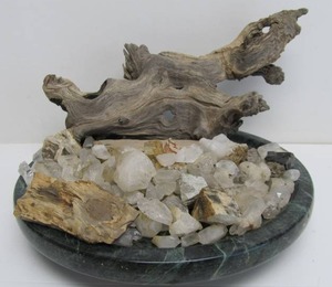 lot 83 image: Great Looking Natural Stone Crystal Rock Display wDriftwood - Green Marble Base