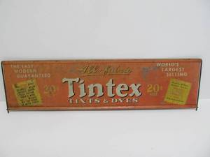 lot 88 image: Old Vintage 1950s era TINTEX Tints & Dyes Metal Advertising Sign
