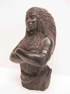 lot 106 image: Excellent Vintage Carved Signed Stone Native American Chief 
