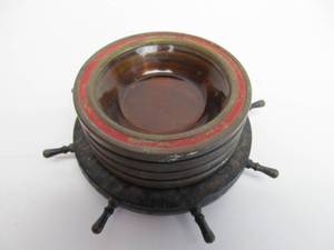 lot 147 image: Signed Park Sherman Nautical Ships Wheel Glass Nut Bowl Set wHolder