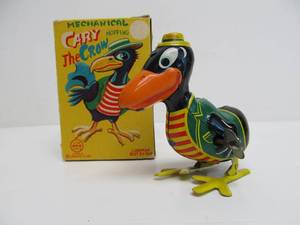 lot 154 image: Vintage 1950s-60s LINEMAR Tin Litho Windup Toy wOriginal Box - Cary the Crow