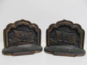 lot 159 image: Antique Bronze Bookends - Shakespeares Home Stratford-Upon-Avon 