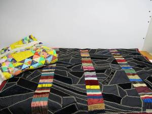 lot 198 image: Excellent Antique Silk Folk Art Crazy Quilt & other Vintage Quilt