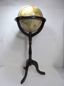 lot 204 image: Vintage Replogle 12 Inch World Classic Series Globe On Bombay Co. Wood Floor Stand