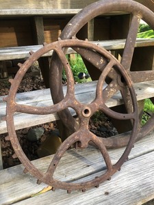 lot 121 image: 2 Antique Iron Industrial Wheels
