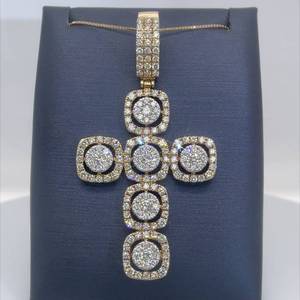 LARGE 2.00 CARAT Diamond Cluster Halo Statement Unisex Cross Pendant in Yellow Gold $5500 Retail VIDEO
