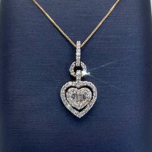 0.40ctw Diamond Baguette & Round Halo Cluster Link Drop Pendant in 14k Yellow Gold $1699 Retail VIDEO