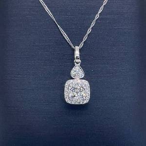 BRAND NEW Elegant Diamond Necklace w Cushion Shaped Solitaire Style Pendant Pave Set in 14k White Gold $2600 Retail VIDEO