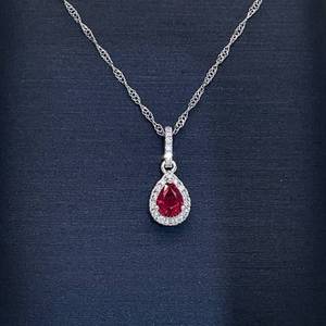 BRAND NEW Natural Ruby & Diamond Pear Raindrop Pendant Singapore 18 Chain Necklace in 14k White Gold $1999 Retail VIDEO
