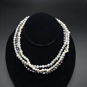 Gorgeous Black Tahitian Peacock, White & Silver Pearl Triple-Layer Strand 18 Necklace