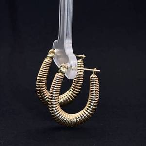 14k Yellow Gold Oval Hoop Earrings with Scalloped- U Shape Open Design, Perfect for Everyday Wear
