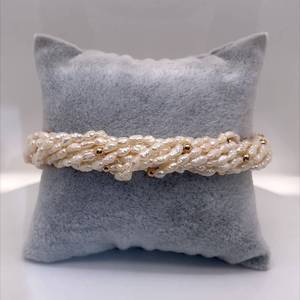 White Rice Pearl Multi-Strand Twisted Bracelet w 14k Yellow Gold Beads and Clasp VIDEO