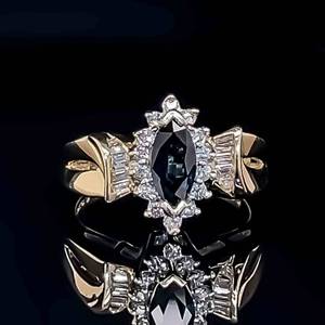 1.00 CARAT Natural Blue Sapphire & Diamond Cluster Cocktail Estate Ring in 14k Yellow Gold $1750 Retail VIDEO