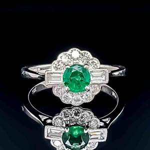 Absolute Stunning Art Deco Style Ring w. Fine Natural Emerald & Diamonds in 14k White Gold $4200 Retail VIDEO
