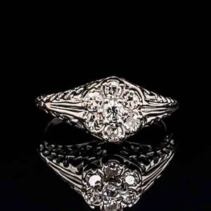 0.40ctw Diamond Cluster Antique Art Deco Filigree Ring in 14k White Gold $1999 Retail VIDEO